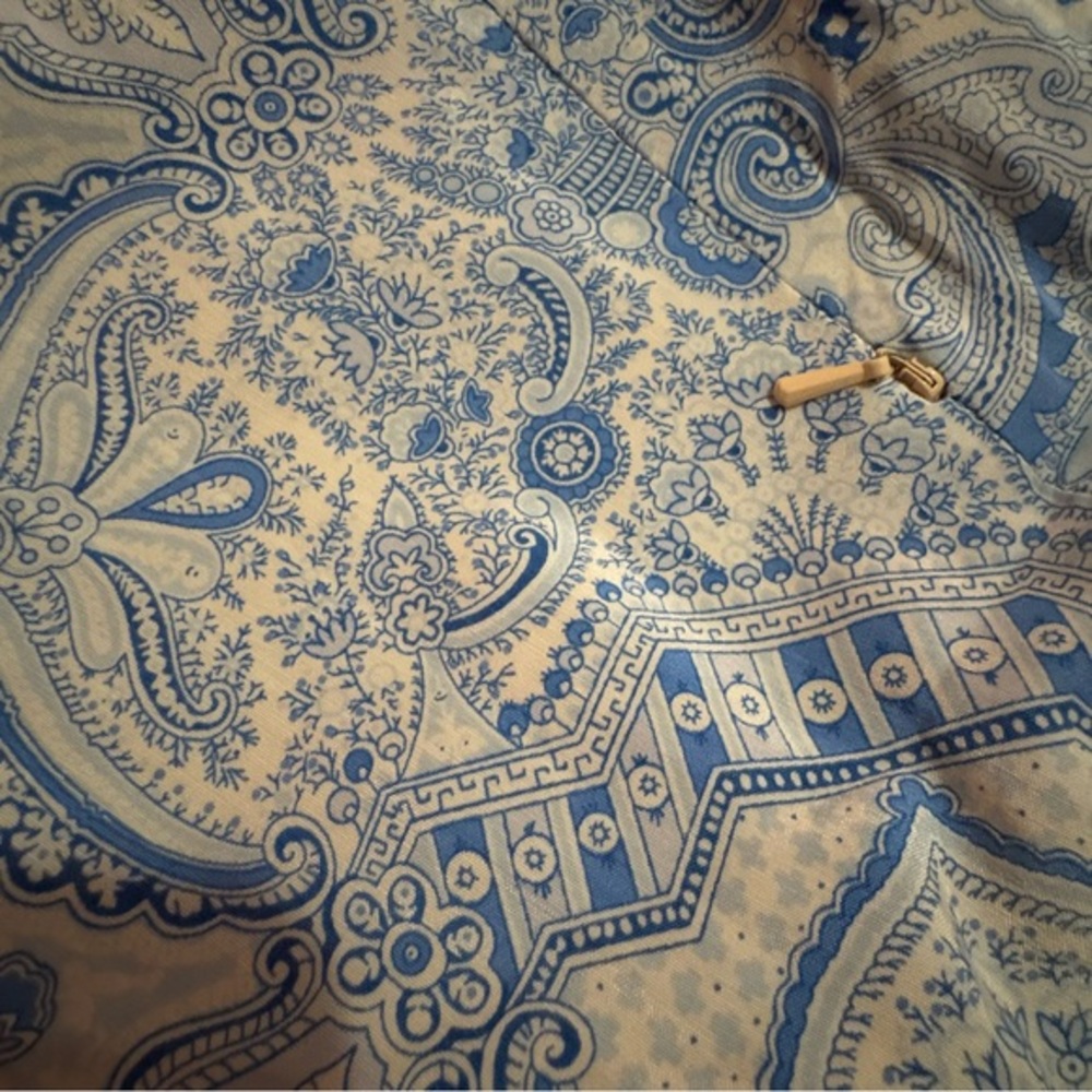 Blue and Cream Paisley Silk/Cotton Pants